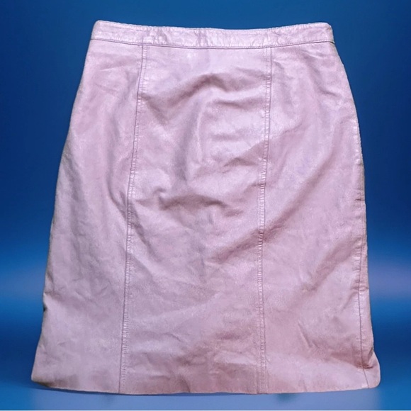 Gorgeous Vintage Pearlescent Genuine Leather Sissy Midi Skirt Lined Size 10 - Picture 4 of 7